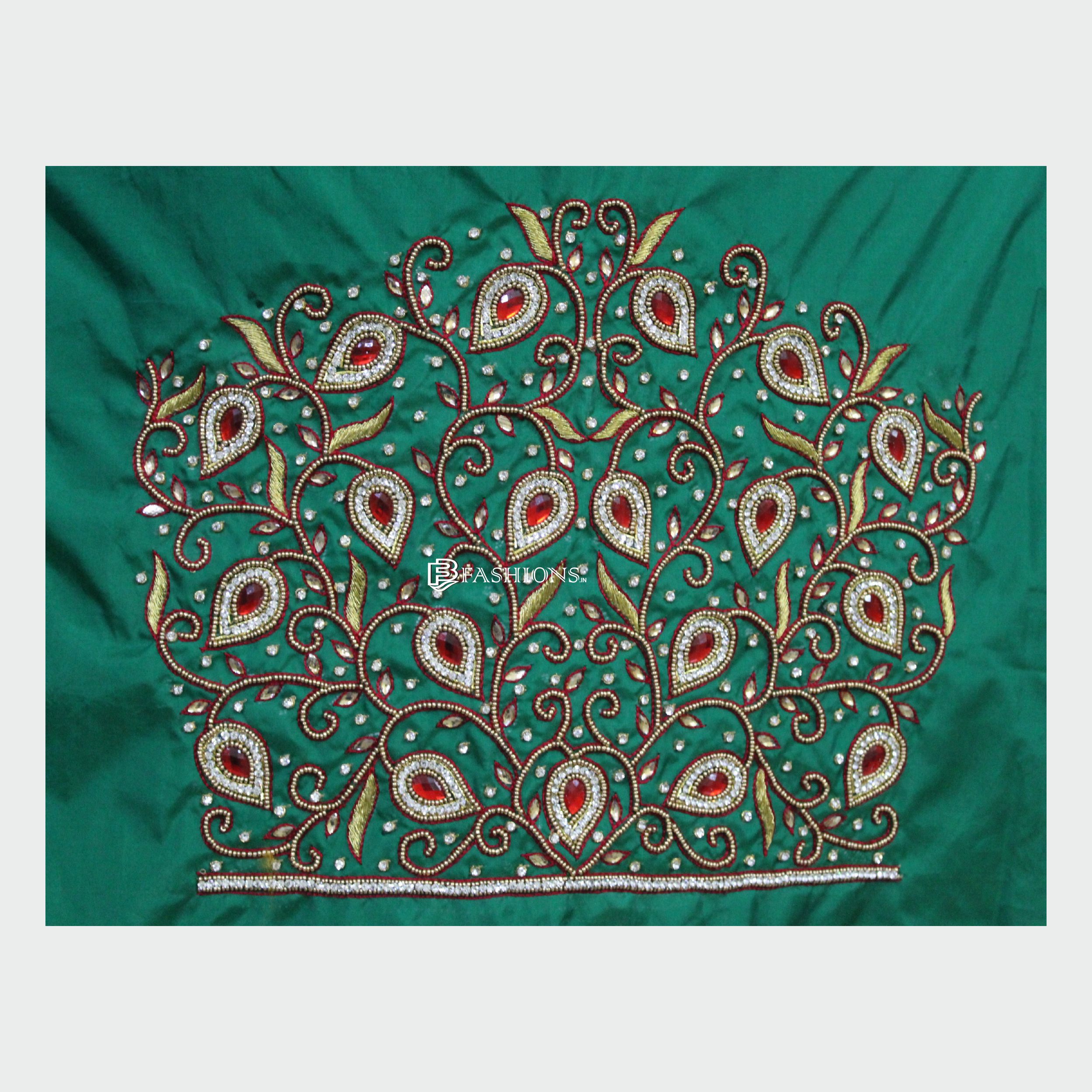 Green blouse peacock design maggam work - F3fashions